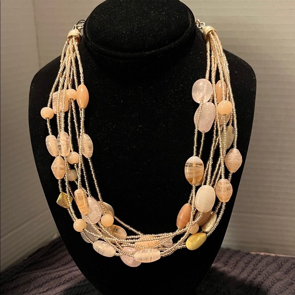 Chico's Jewelry - Chico's Multi-Strand Necklace with Peachy Pink  and Gold Beads 9.5” Drop